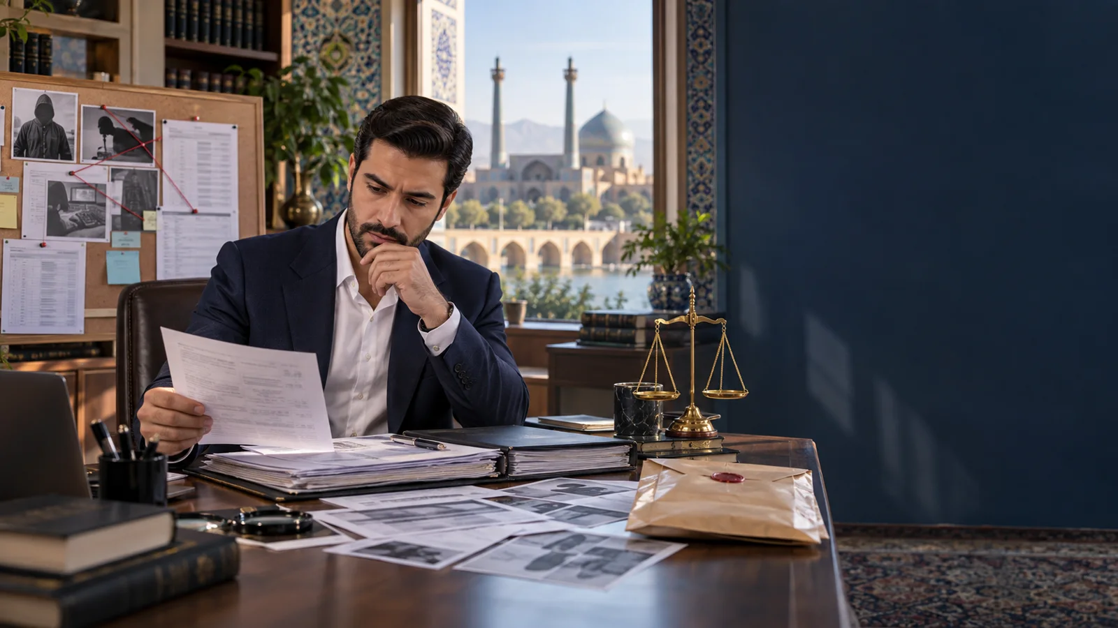 وکیل کلاهبرداری در اصفهان در حال بررسی پرونده و اسناد جرایم مالی